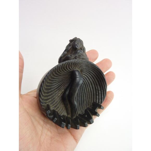 Vintage Tiki Hula Girl Hawaii Black Lava 1974 mcm Catchall Dish - Picture 3 of 4